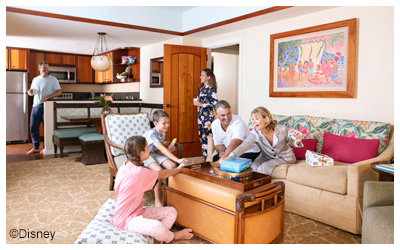 Family in a villa practicing playing the the ukulele