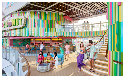 Colorful bar with people hanging out