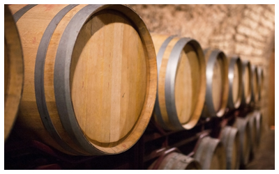 Image of wine barrels in a cave.