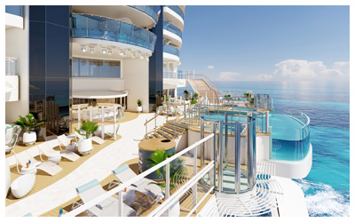 Chairs, pools, and ocean views from the Wake View Terrace